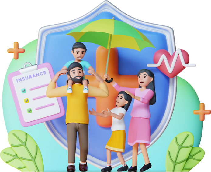happy gets life protection insurance, 3d character illustration